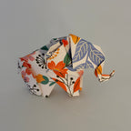 Éléphant origami motifs botaniques - orizuru