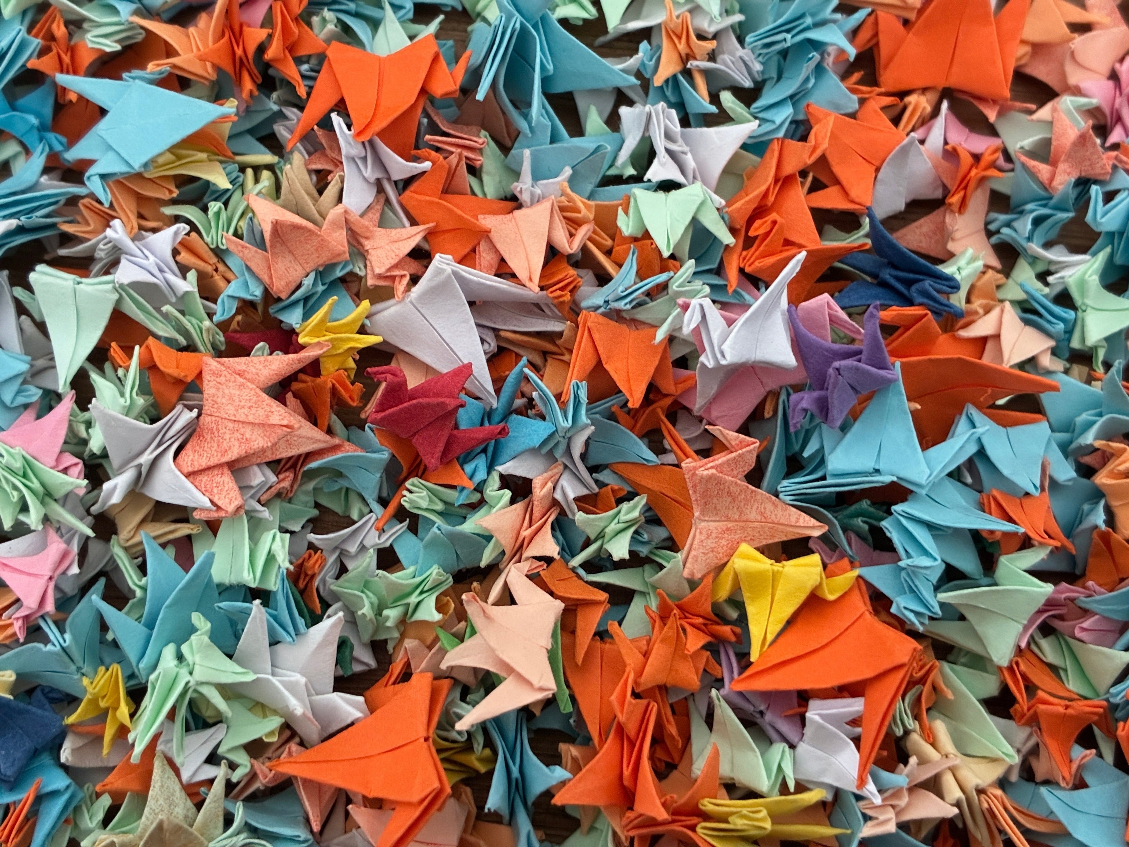 Centaines de mini Grues origami (orizuru) aux couleurs variées, pliées à la main - Suisse